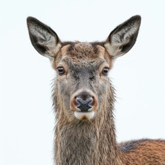 Obraz premium Female red deer in front of a white background Female red deer in front of a white background