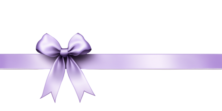 Purple satin ribbon bow with long straight silk strips isolated on transparent background, gift wrap decoration design