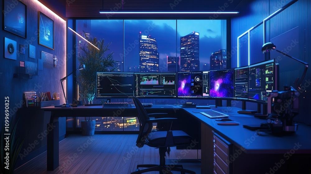 Poster envision a futuristic digital workspace where ai assists in virtual design tasks. an ai system autom