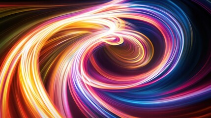 Obraz premium A swirling abstraction of colorful light trails merging into a central focal point, Illustrating the convergence of diverse ideas into a unified vision, photography style
