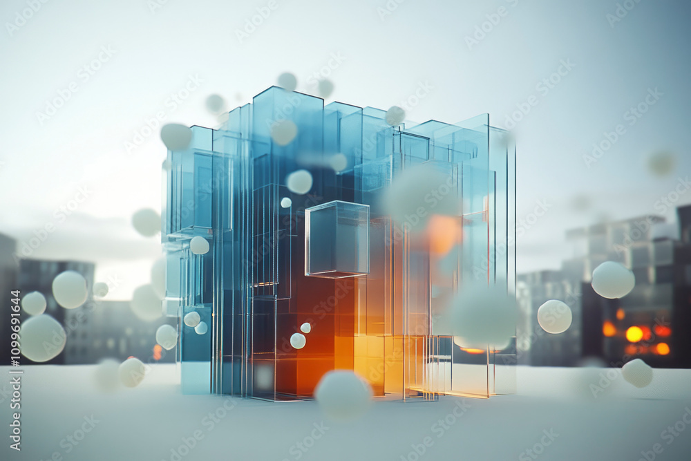 Aufkleber abstract glass architecture with floating spheres