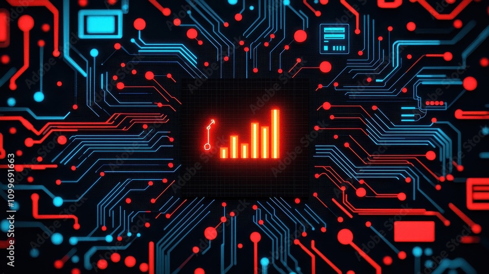 Aufkleber digital circuit board with data growth visualization concept