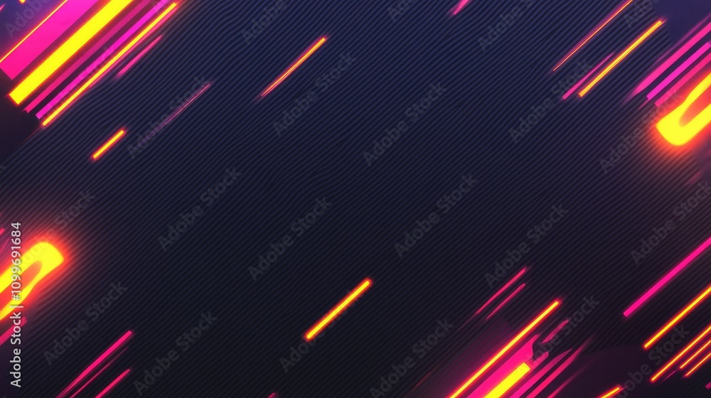 Poster a dynamic abstract background of sharp lines and angular shapes in bright neon colors against a dark