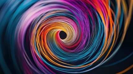 Fototapeta premium A swirling vortex of multi-colored threads intertwining to form a dynamic, unified shape, Representing the dynamic fusion and connection of different perspectives