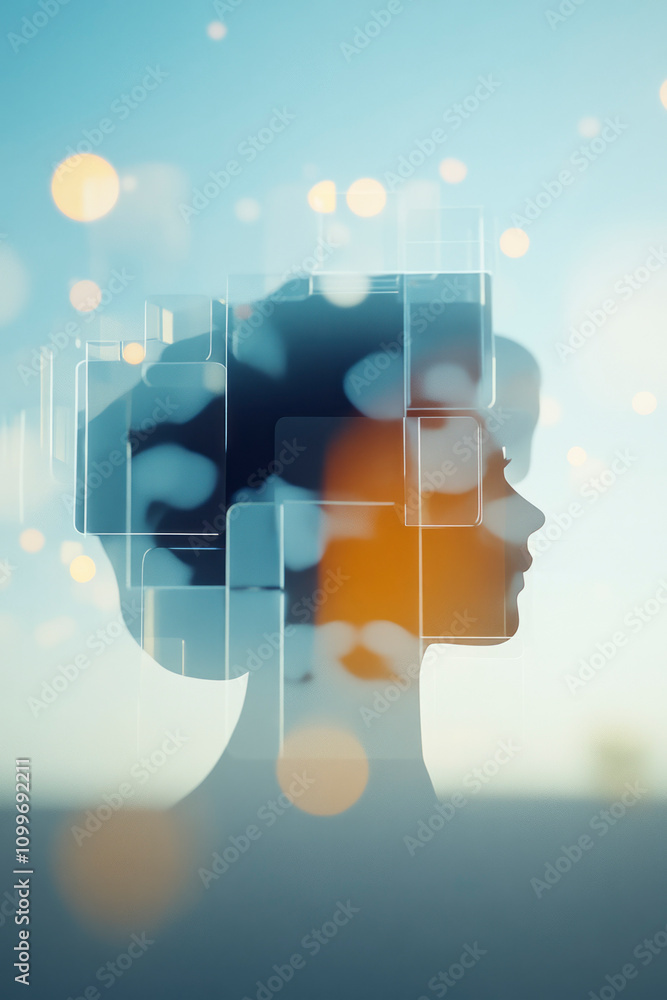 Leinwandbilder a serene profile of a human silhouette blended with abstract geometric shapes, creating a layered an