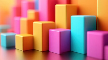 Obraz premium A vibrant display of colorful geometric blocks arranged in varying heights, resembling a bar graph or chart.