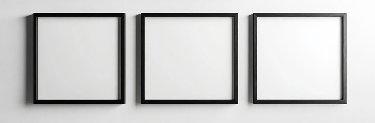Fototapeta premium Empty black frames arranged side by side on white wall