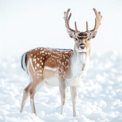 Male fallow deer portrait in snow.
