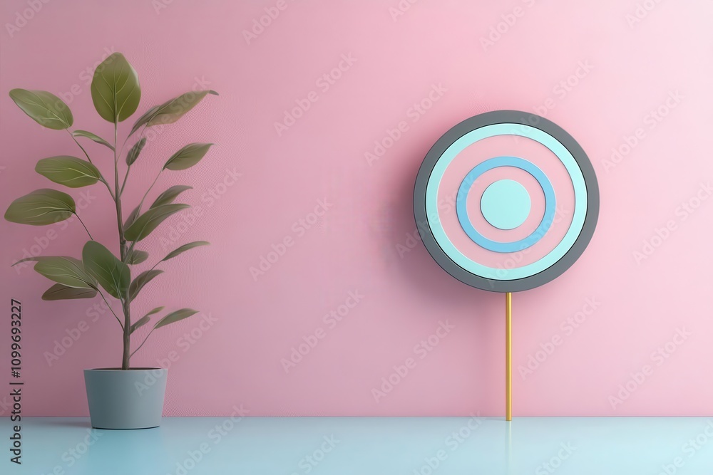 Poster objective progress overview flat design front view strategic results theme 3d render colored pastel