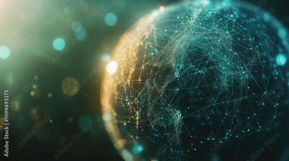 Aufkleber a futuristic 3d wireframe globe with connecting lines and dots, symbolizing global data exchange, in