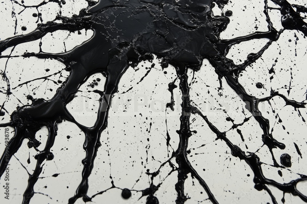 Poster abstract black paint splatter on white background creating unique artistic texture and design elemen