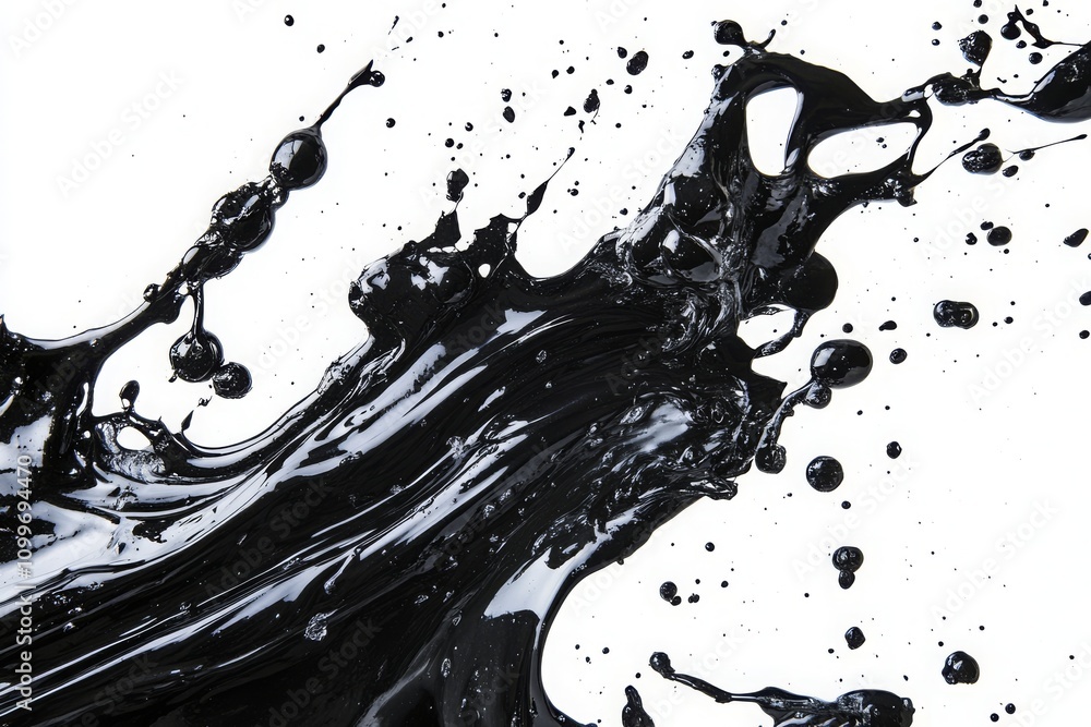 Poster dynamic splash of black liquid on white background creating artistic abstraction ideal for design, a