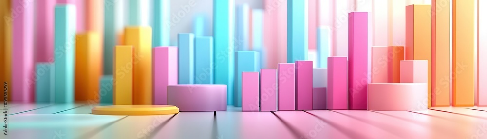 Poster a vibrant, colorful 3d bar graph against a soft background, representing data visualization and anal