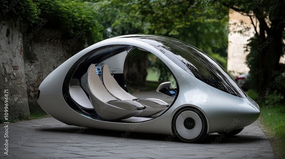 Poster imagine a futuristic car designed with advanced ai that can learn the driver preferences over time.