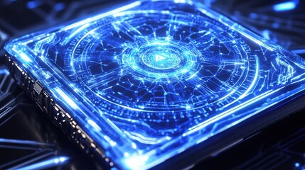 Imagine a futuristic notebook with a mesmerizing mandala design on the cover, glowing with digital circuit patterns.