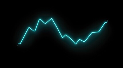A minimalistic line graph with smooth curves in neon blue on a black background, symbolizing trends and fluctuations in data