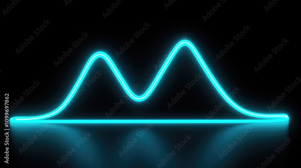 Aufkleber a minimalistic line graph with smooth curves in neon blue on a black background, symbolizing trends 