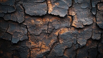 Fototapeta premium Rustic aged brown wood surface featuring a rugged, textured appearance with deep cracks and a dark, weathered finish viewed from above