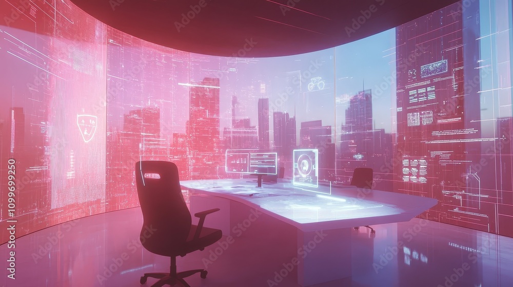 Poster imagine a smart office where ai systems assist in daily operations. a virtual assistant guides a per