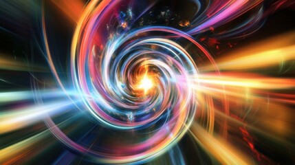 Obraz premium Abstract depiction of diversity with a radiant burst of colorful, interconnected rings expanding outward from a central point in a minimalist space, Photo of