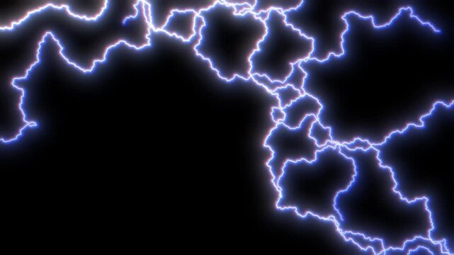 Electric Lightning Charge Branches Full Screen with Chaotic Movement of Strikes with Chromatic Glow. Graphic Overlay to Add to Film, Video, VFX, Visual Effects Projects. Animation ProRes 4K.