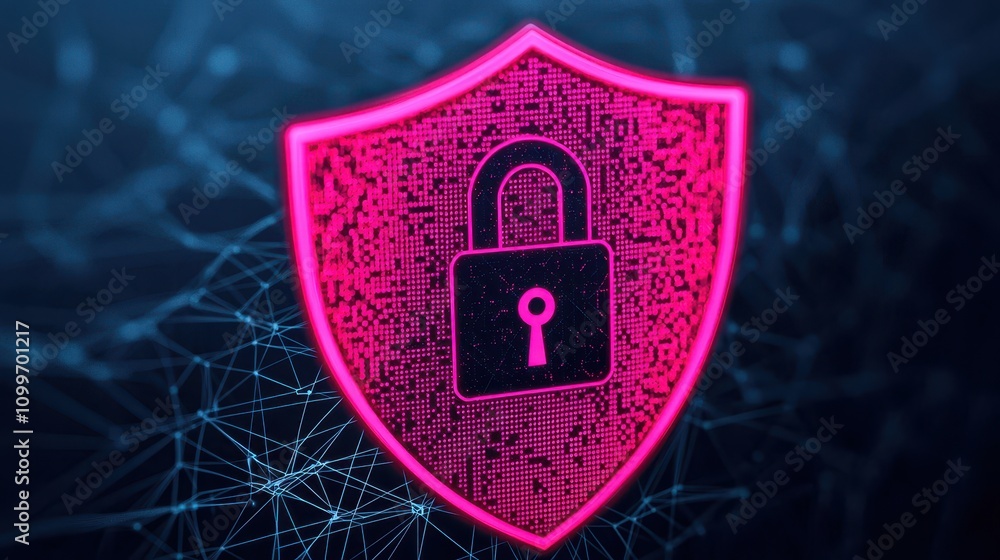 Poster digital shield with lock symbol representing cyber security concept