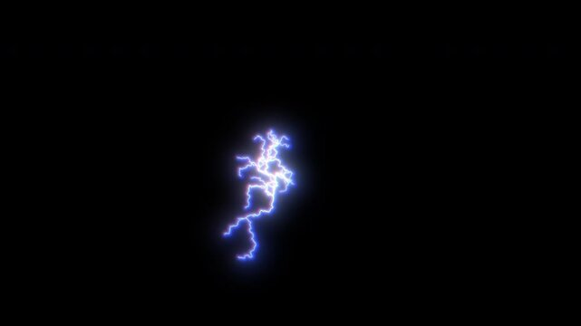 Small Electric Lightning Charge with High Conductivity from Central Point with Chaotic Strikes with Glow. Graphic Overlay to Add to Film, Video, VFX, Visual Effects Projects. Animation ProRes 4K.