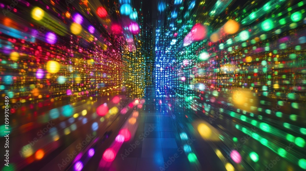 Poster abstract colorful light streaks and bokeh effect, creating a vibrant, dynamic, and energetic visual.