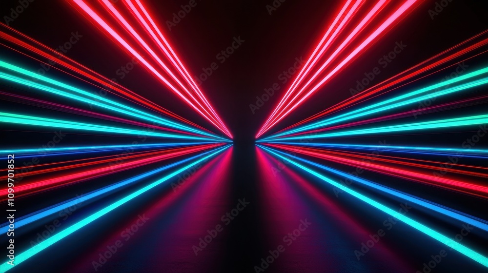 Poster vibrant neon lights creating dynamic lines in dark space