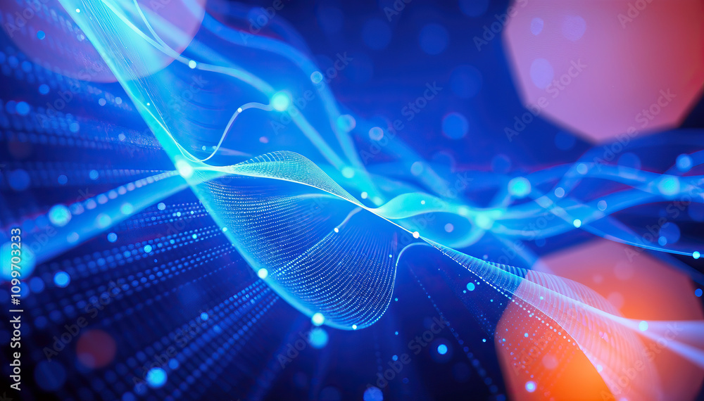 Poster abstract blue wave pattern glowing technology futuristic design innovation data flow energy currents high-tech digital network