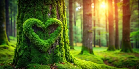 Obraz premium Heart Hand on Tree with Moss - Embracing Nature's Beauty and Connection to the Environment Through Tilt-Shift Photography