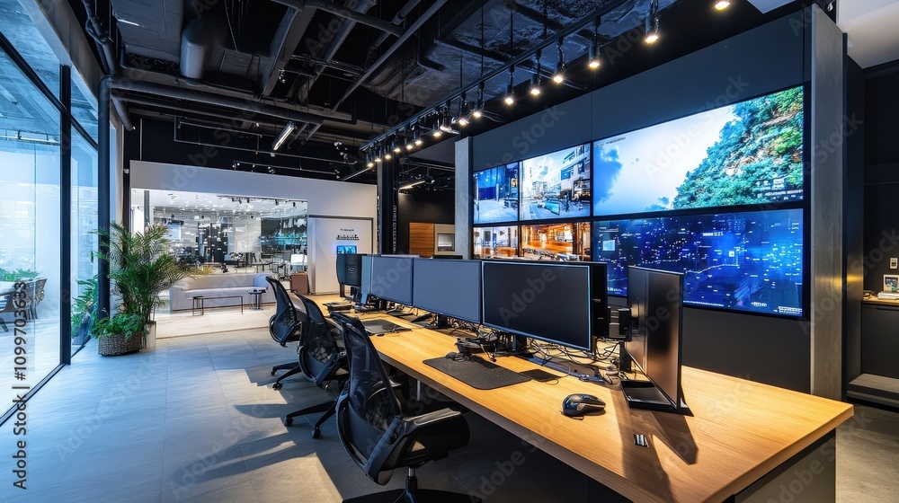 Poster picture a cutting-edge design studio where an ai system helps streamline the design process. digital