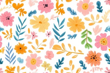 Pattern of tropical flowers, of various colors and species, flowers and leaves.
