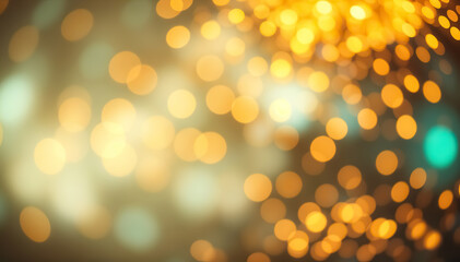Obraz premium golden bokeh lights festive glowing blurred sparkling background holiday celebration abstract glitter festive light effect warm tones