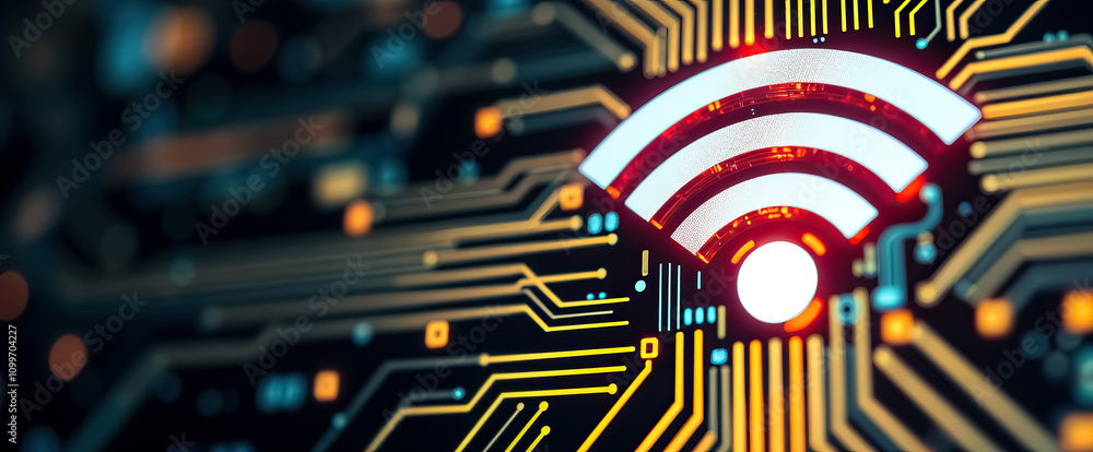 Aufkleber wifi signal icon digital technology glowing circuit futuristic connectivity internet access wireless communication innovation smart network technology