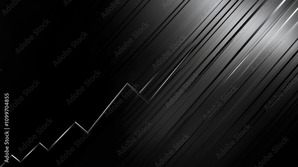 Poster a smooth line graph in metallic silver, with ascending and descending lines on a black background, r