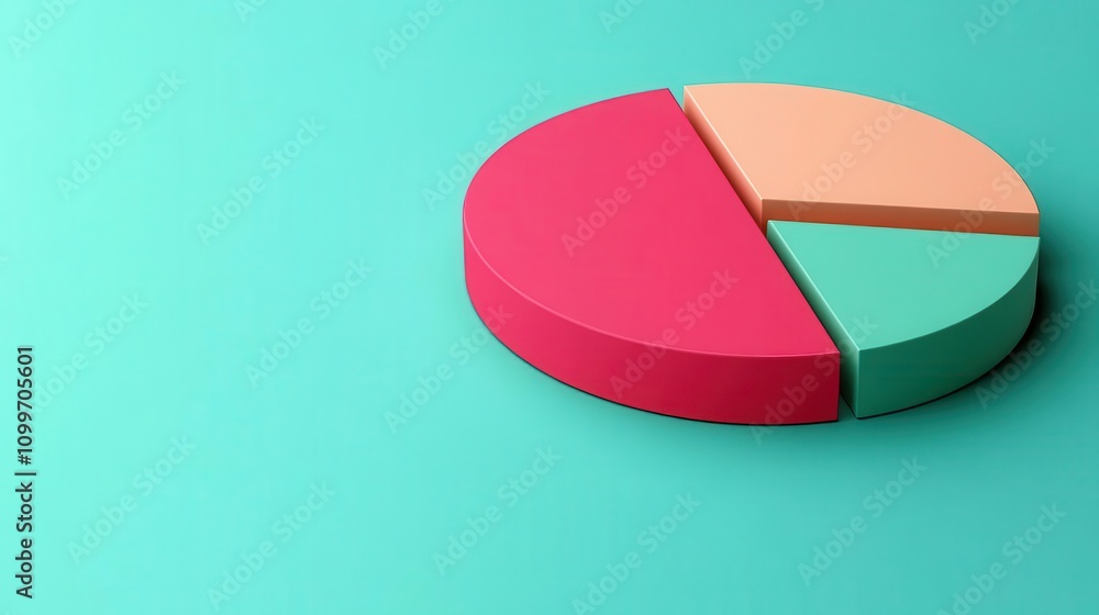 Poster a colorful pie chart sits on a teal background, illustrating data proportions through distinct segme