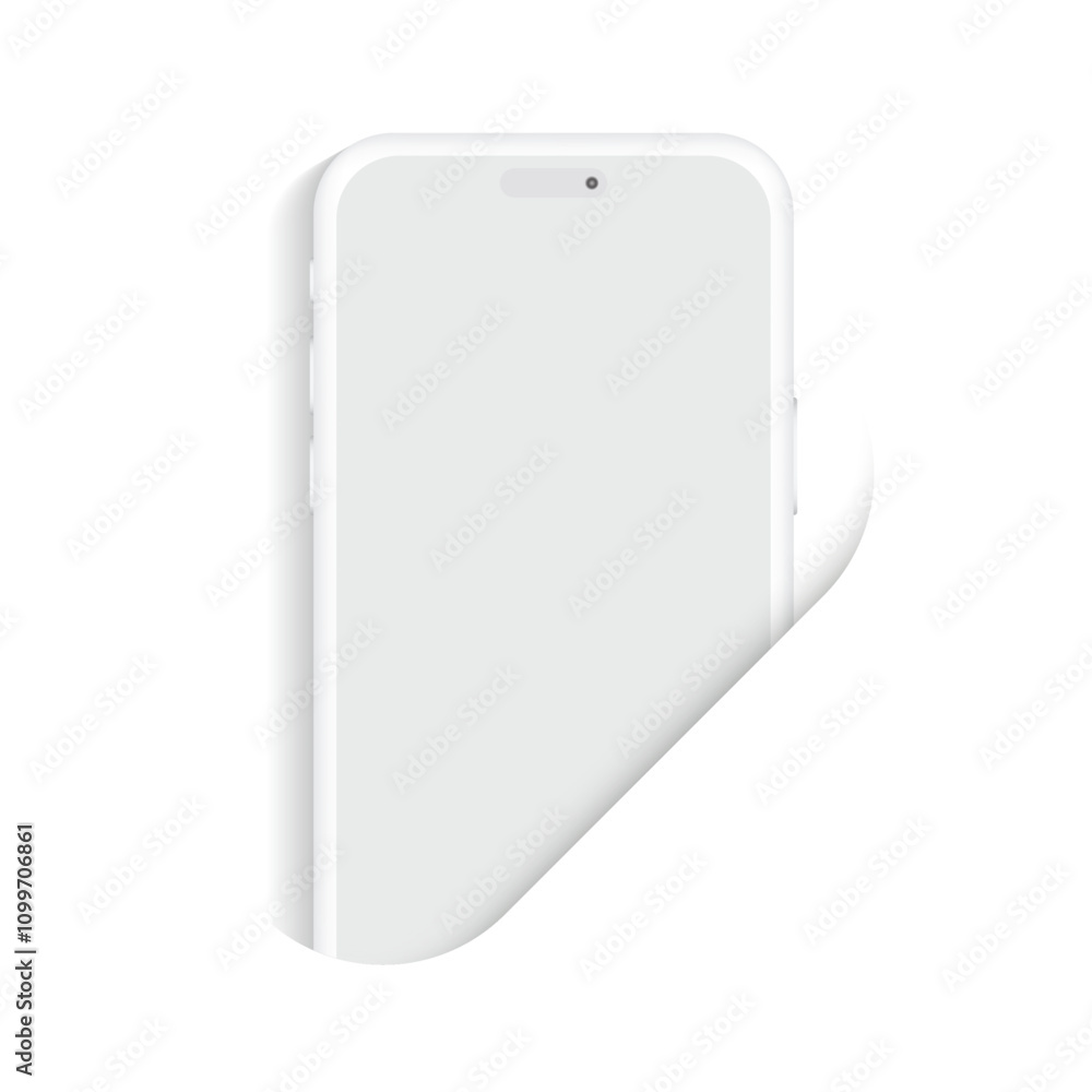 Poster realistic 3d smartphone mockup: white mobile phone template in a hole with a blank screen on a white