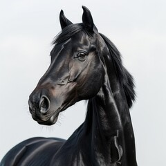 Fototapeta premium Black horse portrait isolated on black Ukrainian horse. horse