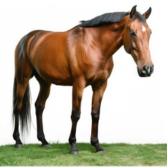 Obraz premium Brown horse on the grass field Brown horse on the grass field horse