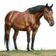 Obraz premium Brown horse on the grass field Brown horse on the grass field horse