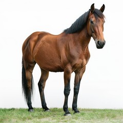 Fototapeta premium Brown horse on the grass field Brown horse on the grass field horse