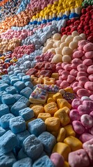 Vibrant display of colorful candies and sweets in a playful arrangement.