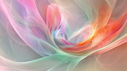 A tranquil scene showcasing soft pastel swirls of pink, lavender, and mint, blending harmoniously to create a serene abstract background ideal for calming designs