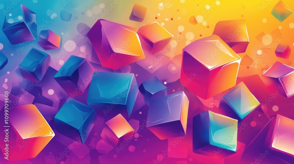 Aufkleber a vibrant explosion of geometric shapes in bright colors, overlapping and interplaying against a sof