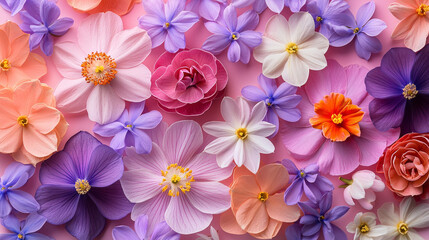 Fototapeta premium Colorful floral arrangement featuring various flowers in shades of violet and pink