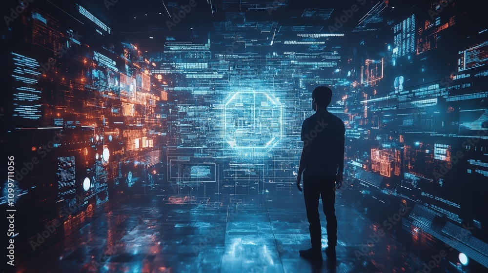 Poster the complex journey of data through an ai system, showcasing how each stage refines raw data into in
