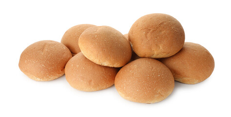 Many fresh tasty buns isolated on white