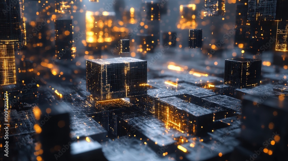 Poster the creation process of ai as layers of information, each level refining and focusing data into prec