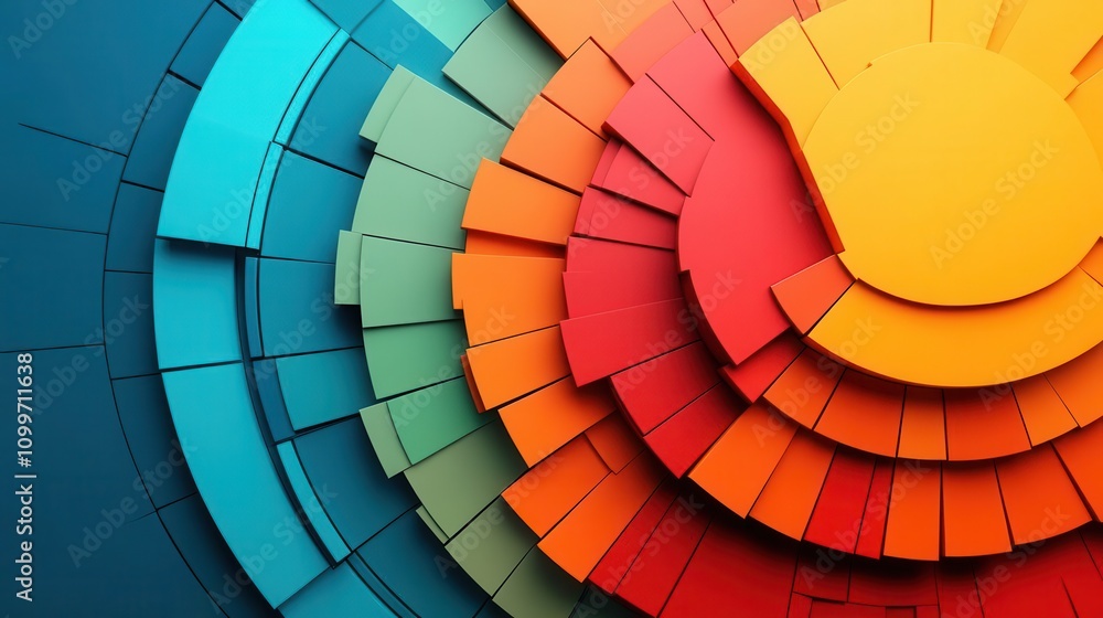 Aufkleber a vibrant, abstract design featuring layered circular shapes in a gradient of colors, creating a dyn